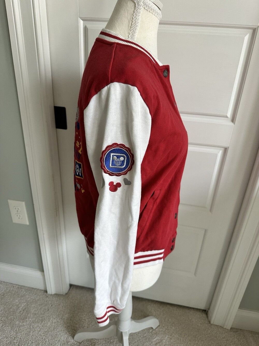 Walt Disney World 71 Mickey Mouse #1 Fan Varsity Jacket Red White Youth XL Retro - Picture 7 of 11